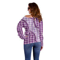Violet Hawaii Palaka Off Shoulder Sweater Hawaiian Pikake Lei