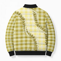 Yellow Hawaii Palaka Bomber Puffer Jacket Hawaiian Pikake Lei