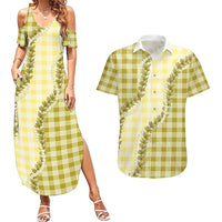Yellow Hawaii Palaka Couples Matching Summer Maxi Dress and Hawaiian Shirt Hawaiian Pikake Lei LT05 Yellow - Polynesian Pride
