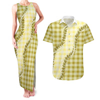 Yellow Hawaii Palaka Couples Matching Tank Maxi Dress and Hawaiian Shirt Hawaiian Pikake Lei LT05 Yellow - Polynesian Pride