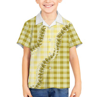 Yellow Hawaii Palaka Family Matching Off Shoulder Short Dress and Hawaiian Shirt Hawaiian Pikake Lei LT05 Son's Shirt Yellow - Polynesian Pride