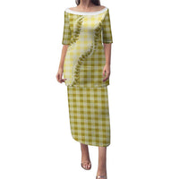 Yellow Hawaii Palaka Family Matching Puletasi and Hawaiian Shirt Hawaiian Pikake Lei LT05 Mom's Dress Yellow - Polynesian Pride