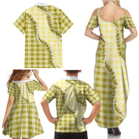 Yellow Hawaii Palaka Family Matching Summer Maxi Dress and Hawaiian Shirt Hawaiian Pikake Lei LT05 - Polynesian Pride