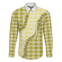 Yellow Hawaii Palaka Family Matching Summer Maxi Dress and Hawaiian Shirt Hawaiian Pikake Lei LT05 Dad's Shirt - Long Sleeve Yellow - Polynesian Pride