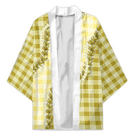 Yellow Hawaii Palaka Kimono Hawaiian Pikake Lei
