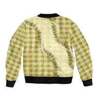Yellow Hawaii Palaka Sleeve Zip Bomber Jacket Hawaiian Pikake Lei