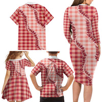 Red Hawaii Palaka Family Matching Long Sleeve Bodycon Dress and Hawaiian Shirt Hawaiian Pikake Lei LT05 - Polynesian Pride