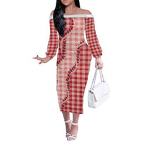 Red Hawaii Palaka Family Matching Off The Shoulder Long Sleeve Dress and Hawaiian Shirt Hawaiian Pikake Lei LT05 Mom's Dress Red - Polynesian Pride