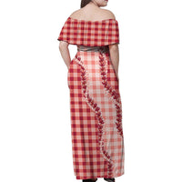 Red Hawaii Palaka Family Matching Off Shoulder Maxi Dress and Hawaiian Shirt Hawaiian Pikake Lei LT05 - Polynesian Pride