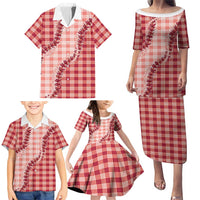 Red Hawaii Palaka Family Matching Puletasi and Hawaiian Shirt Hawaiian Pikake Lei LT05 - Polynesian Pride