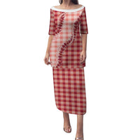 Red Hawaii Palaka Family Matching Puletasi and Hawaiian Shirt Hawaiian Pikake Lei LT05 Mom's Dress Red - Polynesian Pride
