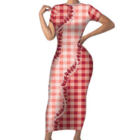 Red Hawaii Palaka Family Matching Short Sleeve Bodycon Dress and Hawaiian Shirt Hawaiian Pikake Lei LT05 Mom's Dress Red - Polynesian Pride