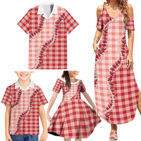 Red Hawaii Palaka Family Matching Summer Maxi Dress and Hawaiian Shirt Hawaiian Pikake Lei LT05 - Polynesian Pride