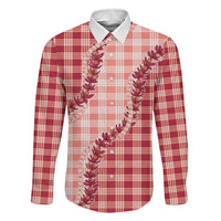 Red Hawaii Palaka Family Matching Summer Maxi Dress and Hawaiian Shirt Hawaiian Pikake Lei LT05 Dad's Shirt - Long Sleeve Red - Polynesian Pride