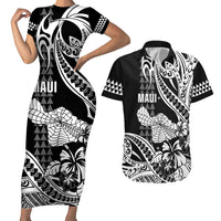 Hawaii Maui Upena Kiloi Couples Matching Short Sleeve Bodycon Dress and Hawaiian Shirt Kakau Tribal Pattern Black Version LT05 Black - Polynesian Pride
