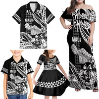 Hawaii Maui Upena Kiloi Family Matching Off Shoulder Maxi Dress and Hawaiian Shirt Kakau Tribal Pattern Black Version LT05 - Polynesian Pride