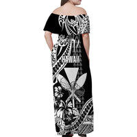 Hawaii Maui Upena Kiloi Family Matching Off Shoulder Maxi Dress and Hawaiian Shirt Kakau Tribal Pattern Black Version LT05 - Polynesian Pride