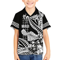 Hawaii Maui Upena Kiloi Family Matching Off Shoulder Maxi Dress and Hawaiian Shirt Kakau Tribal Pattern Black Version LT05 Son's Shirt Black - Polynesian Pride