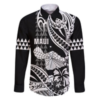 Hawaii Maui Upena Kiloi Family Matching Puletasi and Hawaiian Shirt Kakau Tribal Pattern Black Version LT05 Dad's Shirt - Long Sleeve Black - Polynesian Pride