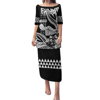 Hawaii Maui Upena Kiloi Family Matching Puletasi and Hawaiian Shirt Kakau Tribal Pattern Black Version LT05 Mom's Dress Black - Polynesian Pride