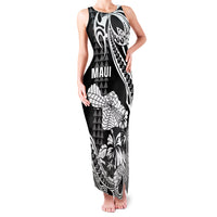Hawaii Maui Upena Kiloi Family Matching Tank Maxi Dress and Hawaiian Shirt Kakau Tribal Pattern Black Version