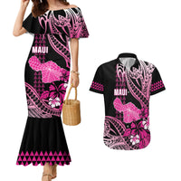Hawaii Maui Upena Kiloi Couples Matching Mermaid Dress and Hawaiian Shirt Kakau Tribal Pattern Pink Version LT05 Pink - Polynesian Pride