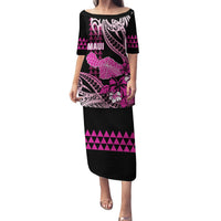 Hawaii Maui Upena Kiloi Family Matching Puletasi and Hawaiian Shirt Kakau Tribal Pattern Pink Version LT05 Mom's Dress Pink - Polynesian Pride
