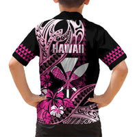 Hawaii Maui Upena Kiloi Family Matching Short Sleeve Bodycon Dress and Hawaiian Shirt Kakau Tribal Pattern Pink Version