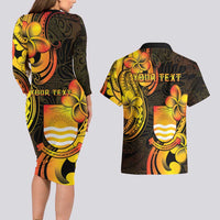 Personalised Kiribati Independence Day Couples Matching Long Sleeve Bodycon Dress and Hawaiian Shirt 46th Anniversary LT05 - Polynesian Pride