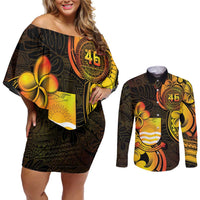Personalised Kiribati Independence Day Couples Matching Off Shoulder Short Dress and Long Sleeve Button Shirt 46th Anniversary