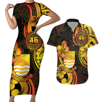 Personalised Kiribati Independence Day Couples Matching Short Sleeve Bodycon Dress and Hawaiian Shirt 46th Anniversary LT05 Yellow - Polynesian Pride