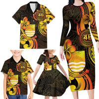 Personalised Kiribati Independence Day Family Matching Long Sleeve Bodycon Dress and Hawaiian Shirt 46th Anniversary LT05 - Polynesian Pride