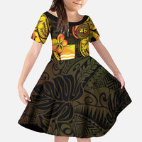 Personalised Kiribati Independence Day Family Matching Off Shoulder Maxi Dress and Hawaiian Shirt 46th Anniversary LT05 Daughter's Dress Yellow - Polynesian Pride