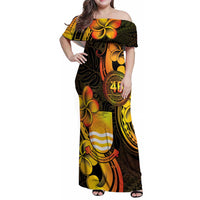 Personalised Kiribati Independence Day Family Matching Off Shoulder Maxi Dress and Hawaiian Shirt 46th Anniversary LT05 Mom's Dress Yellow - Polynesian Pride