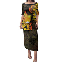Personalised Kiribati Independence Day Family Matching Puletasi and Hawaiian Shirt 46th Anniversary LT05 Mom's Dress Yellow - Polynesian Pride