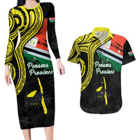 Personalised Vanuatu Penama Day Couples Matching Long Sleeve Bodycon Dress and Hawaiian Shirt Grunge Flag Style LT05 Black - Polynesian Pride