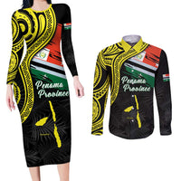 Personalised Vanuatu Penama Day Couples Matching Long Sleeve Bodycon Dress and Long Sleeve Button Shirt Grunge Flag Style LT05 Black - Polynesian Pride
