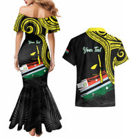 Personalised Vanuatu Penama Day Couples Matching Mermaid Dress and Hawaiian Shirt Grunge Flag Style LT05 - Polynesian Pride
