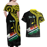 Personalised Vanuatu Penama Day Couples Matching Off Shoulder Maxi Dress and Hawaiian Shirt Grunge Flag Style LT05 - Polynesian Pride