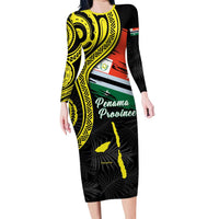 Personalised Vanuatu Penama Day Family Matching Long Sleeve Bodycon Dress and Hawaiian Shirt Grunge Flag Style LT05 Mom's Dress Black - Polynesian Pride