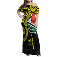 Personalised Vanuatu Penama Day Family Matching Off Shoulder Maxi Dress and Hawaiian Shirt Grunge Flag Style LT05 Mom's Dress Black - Polynesian Pride