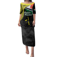 Personalised Vanuatu Penama Day Family Matching Puletasi and Hawaiian Shirt Grunge Flag Style LT05 Mom's Dress Black - Polynesian Pride