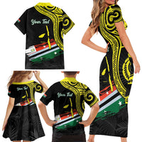 Personalised Vanuatu Penama Day Family Matching Short Sleeve Bodycon Dress and Hawaiian Shirt Grunge Flag Style LT05 - Polynesian Pride