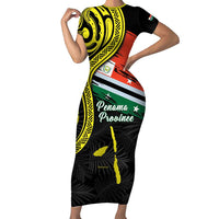 Personalised Vanuatu Penama Day Family Matching Short Sleeve Bodycon Dress and Hawaiian Shirt Grunge Flag Style LT05 Mom's Dress Black - Polynesian Pride