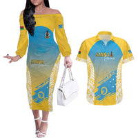 Personalised Vanuatu Sanma Day Couples Matching Off The Shoulder Long Sleeve Dress and Hawaiian Shirt Special Style LT05 Yellow - Polynesian Pride
