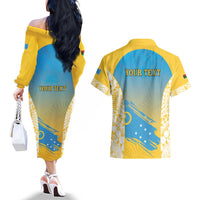 Personalised Vanuatu Sanma Day Couples Matching Off The Shoulder Long Sleeve Dress and Hawaiian Shirt Special Style LT05 - Polynesian Pride