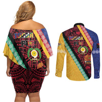 Love Torba PNG Day Couples Matching Off Shoulder Short Dress and Long Sleeve Button Shirt Together We Grow LT05 - Polynesian Pride