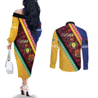 Love Torba PNG Day Couples Matching Off The Shoulder Long Sleeve Dress and Long Sleeve Button Shirt Together We Grow LT05 - Polynesian Pride