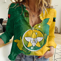 Papua New Guinea Enga Province Women Casual Shirt Mix Coat Of Arms Polynesian Pattern LT05 Female Green - Polynesian Pride