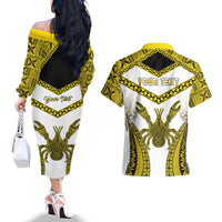 Personalised Niue The Rock Of Polynesia Couples Matching Off The Shoulder Long Sleeve Dress and Hawaiian Shirt Peniamina Gospel Day Yellow Version LT05 - Polynesian Pride
